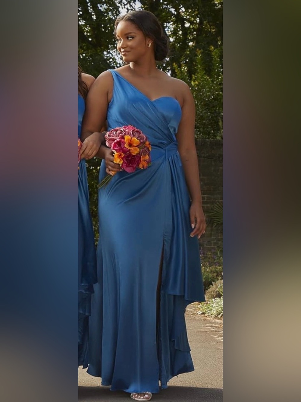 Chi Chi London One-Shoulder Teal-Blue Satin Evening Gown